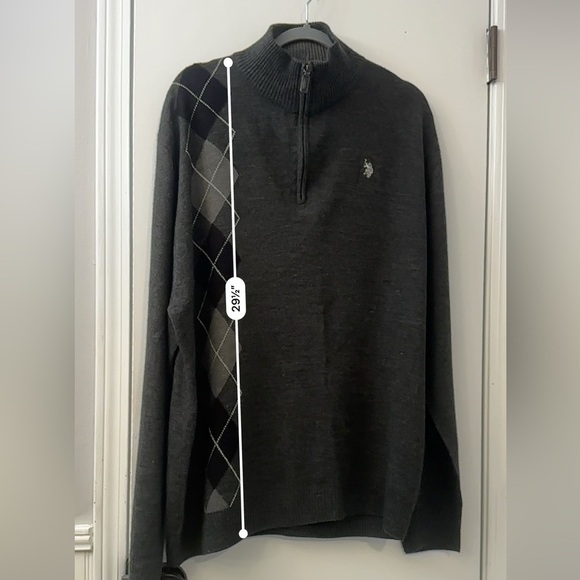 U.S. Polo Assn. Men’s Argyle 1/4 Zip Pullover Sweater Grey XXL - Picture 9 of 9